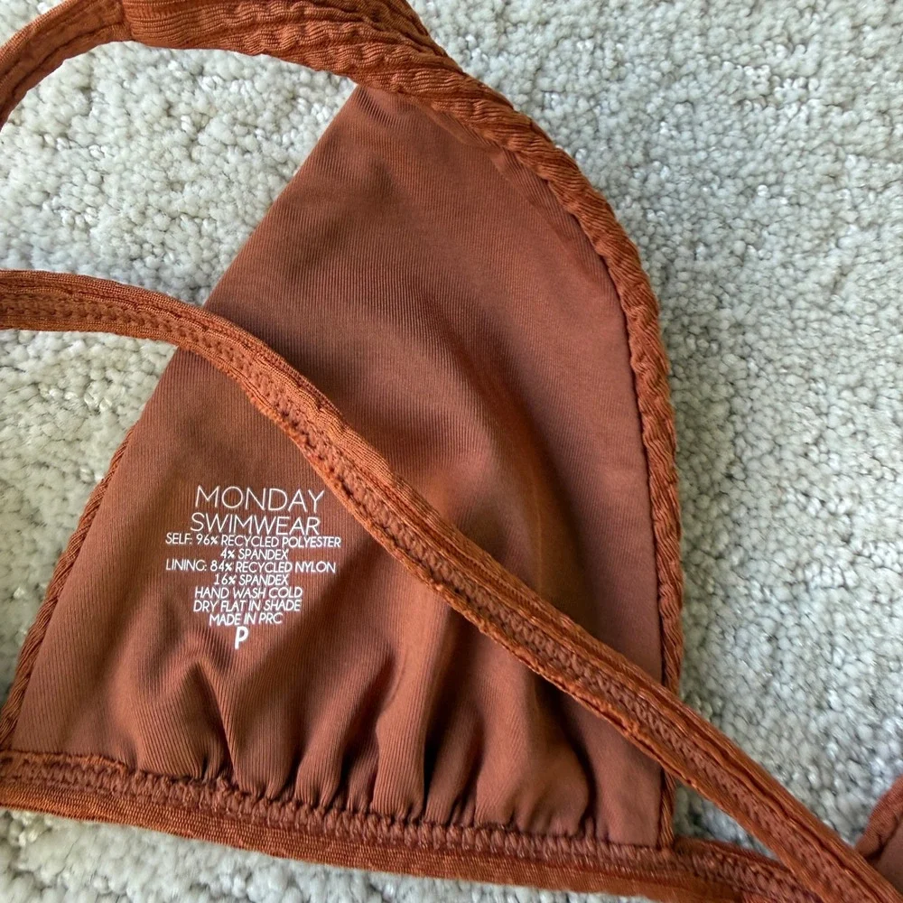 Monday Swimwear Bikini Set Women P/M Rust Brown Crinkle Triangle High Leg 12073